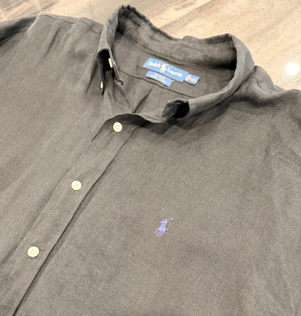 Polo Ralph Lauren Blake 100% Linen Shirt Black Blue Pony Button Down Men's XXL